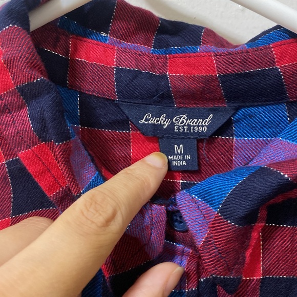 lucky brand plaid blouse with silver string detail women’s medium - Picture 3 of 5